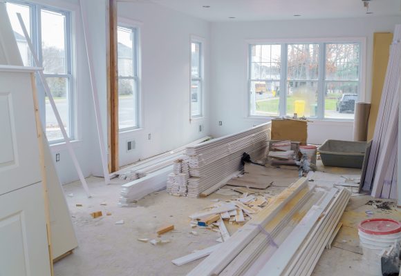 Interior construction of housing with drywall installed door for a new home before installing